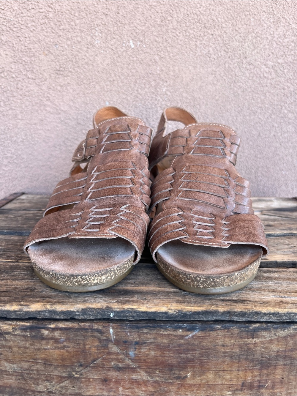 Taos Brown Woven leather wedge Sandals - Picture 2 of 9